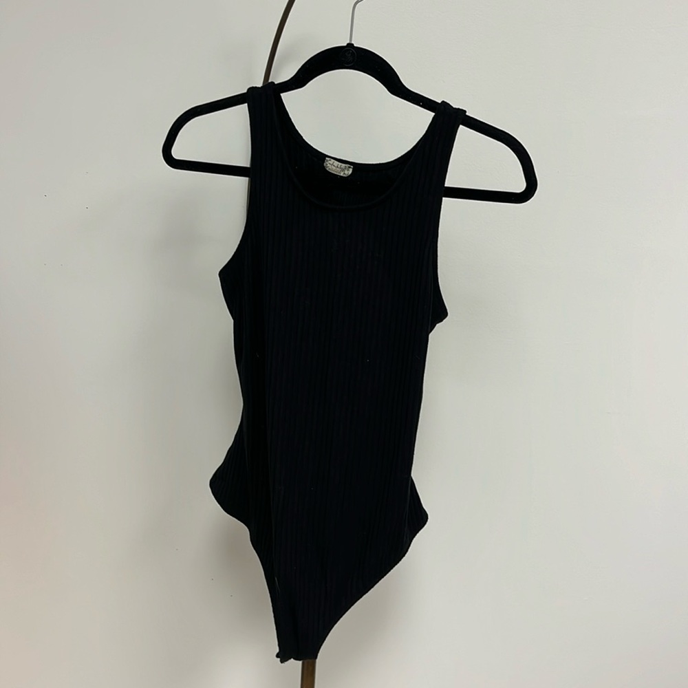 Black open back ribbed Free People bodysuit